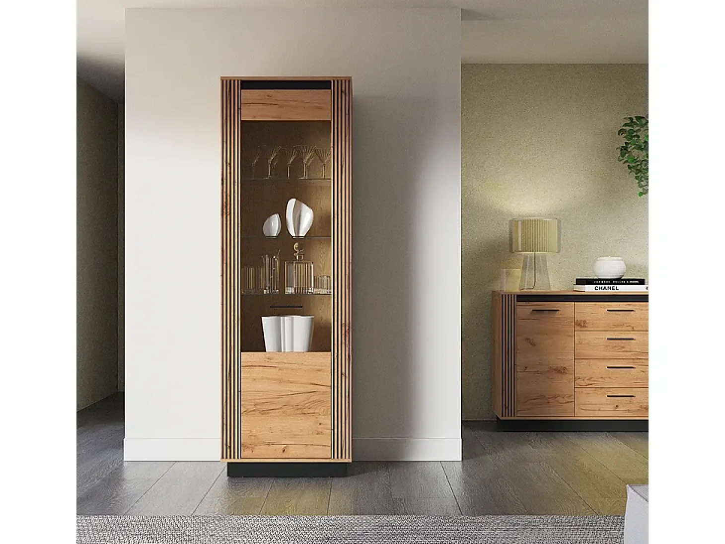 Vitrina 1 puerta Solal Madera y Negro