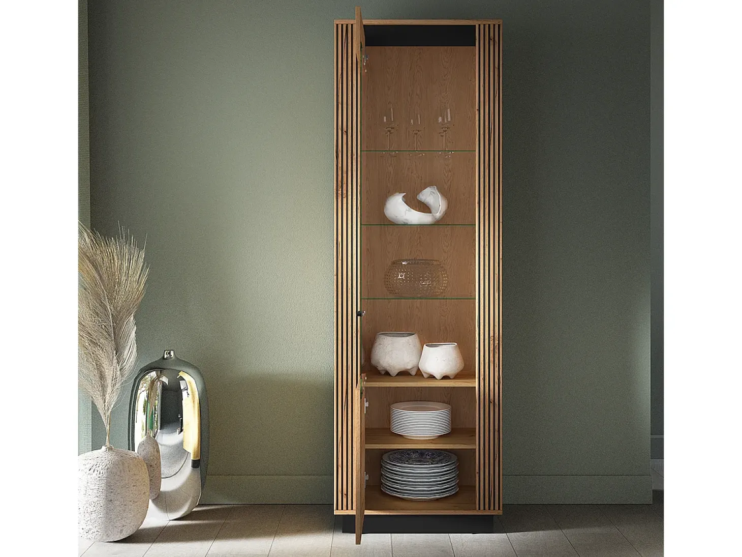 Vitrina 1 puerta Solal Madera y Negro