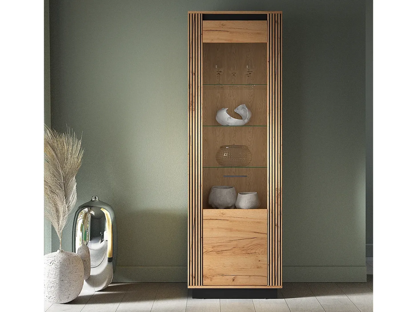 Vitrina 1 puerta Solal Madera y Negro