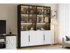 Vitrina 8 puertas - 160 x 30 x 200 cm - LEDs - Tablero de partículas y cristal - Blanco