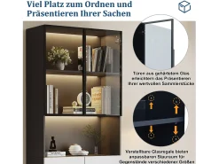 Vitrina 8 puertas - 160 x 30 x 200 cm - LEDs - Tablero de partículas y cristal - Blanco