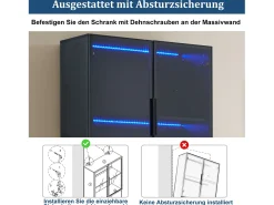 Vitrina 8 puertas - 160 x 30 x 200 cm - LEDs - Tablero de partículas y cristal - Blanco