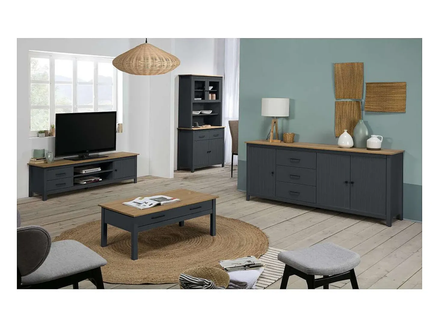 Vitrina 4 puertas 2 cajones Mariana acabado azul 180 cm(alto) 90 cm(ancho) 40 cm(largo)