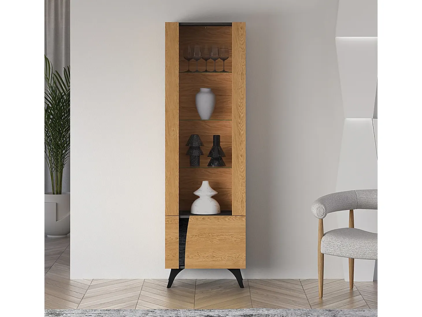 Vitrina 2 puertas apertura hacia la derecha Soah Madera y Negro