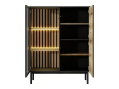 Vitrina 3 puertas con LEDs - Natural y negro - LABENIA