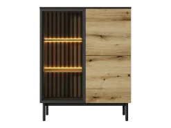 Vitrina 3 puertas con LEDs - Natural y negro - LABENIA