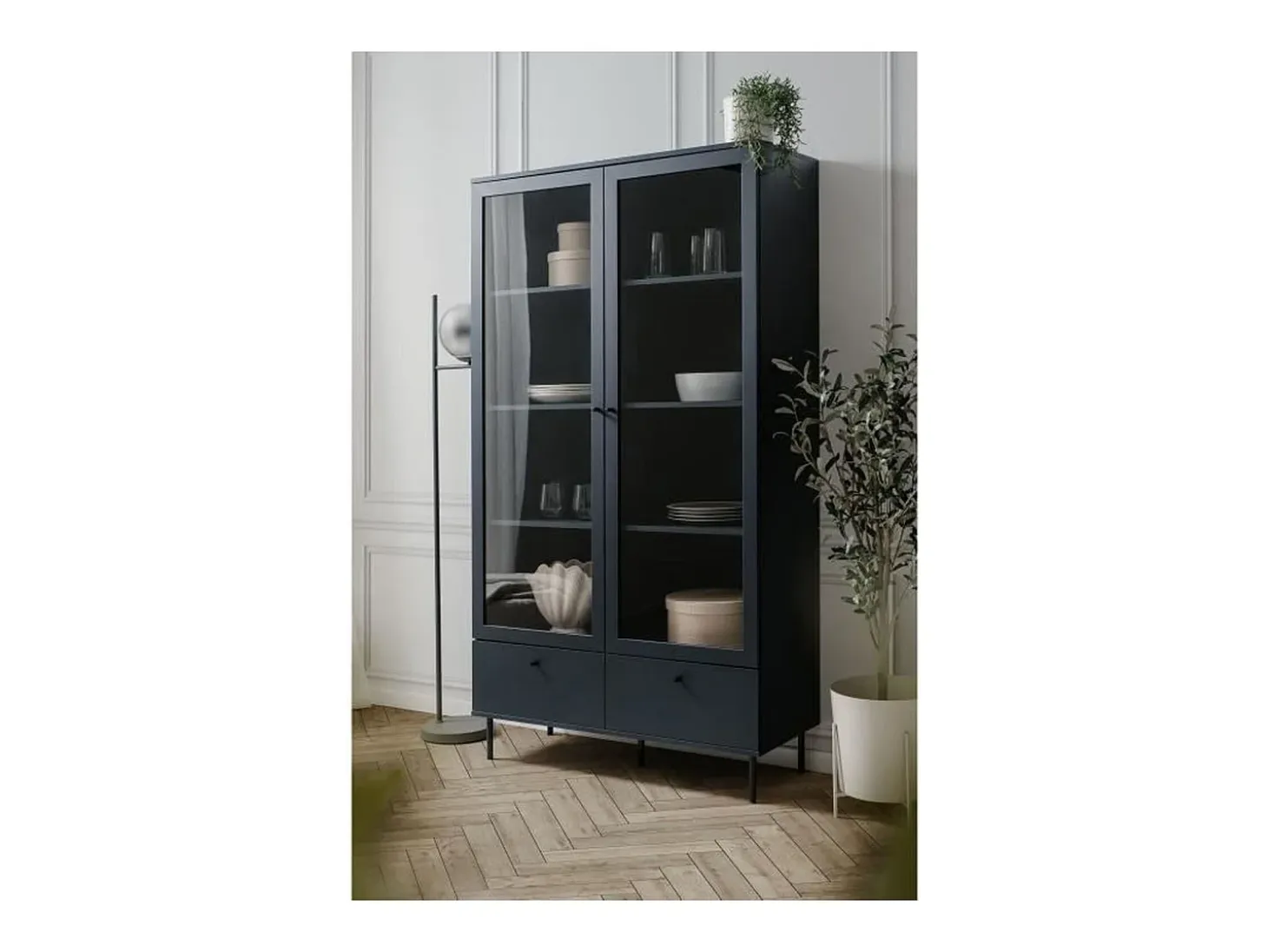 Vitrina 2 Puertas de Vidrio y 2 Cajones Azul Marino H183 cm - BOGOTÁ