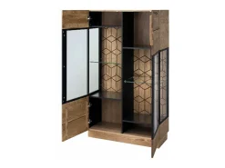 Vitrina 3 puertas en madera de roble miel y acero negro Mazora 107 cm