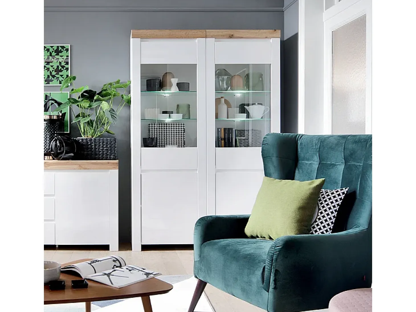 Vitrina 2 puertas Hella Blanco y Madera