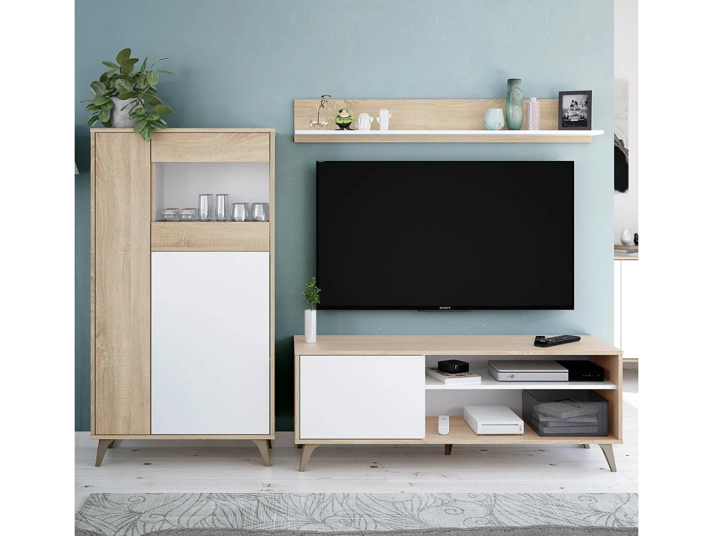 Vitrina 3 Puertas Kiko Color Roble/Blanco, Armario Auxiliar o Librería