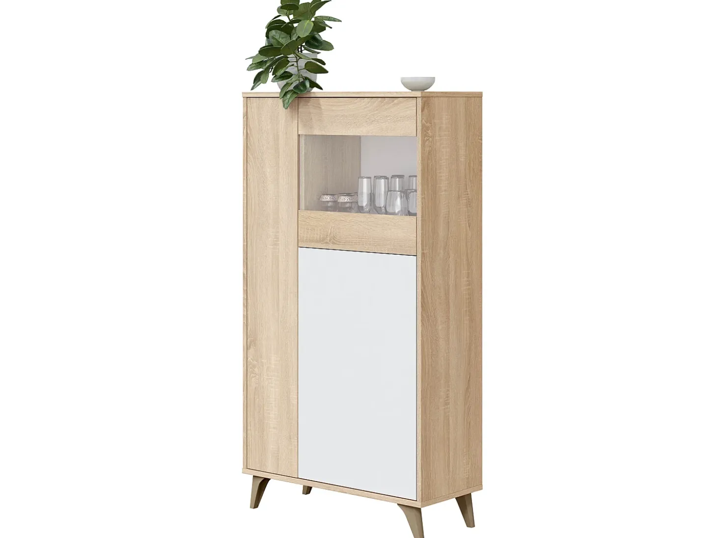 Vitrina 3 Puertas Kiko Color Roble/Blanco, Armario Auxiliar o Librería