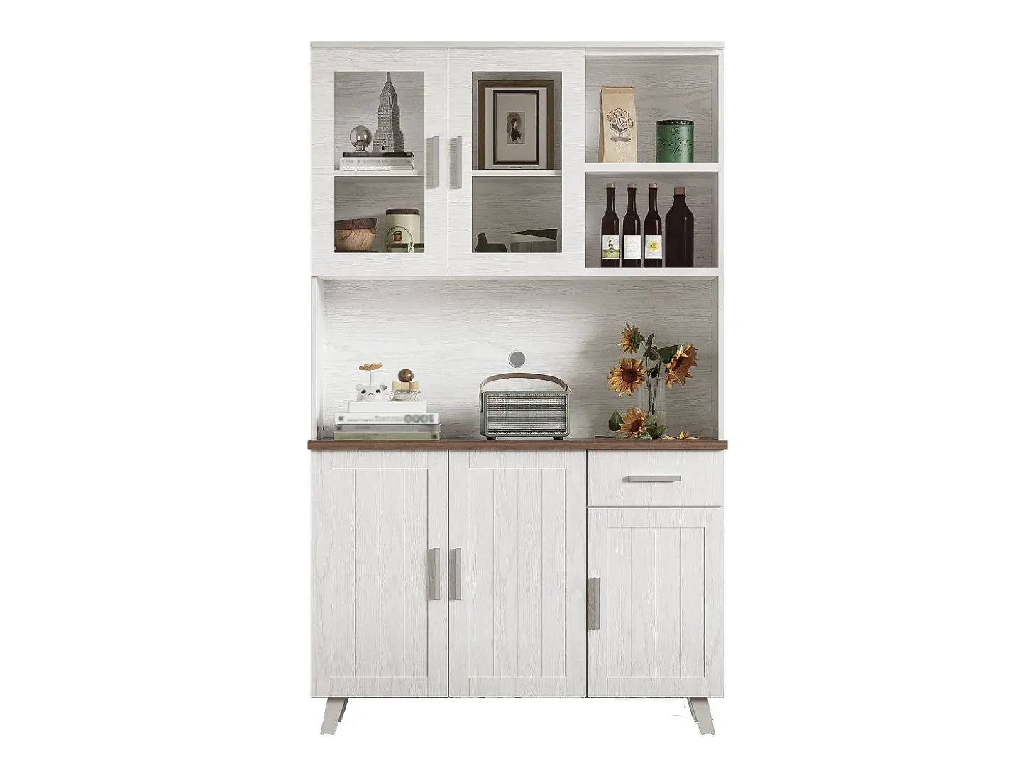 Vitrina Al. 190 cm - 5 puertas 1 cajón 3 compartimentos - tableros de partículas - Blanco