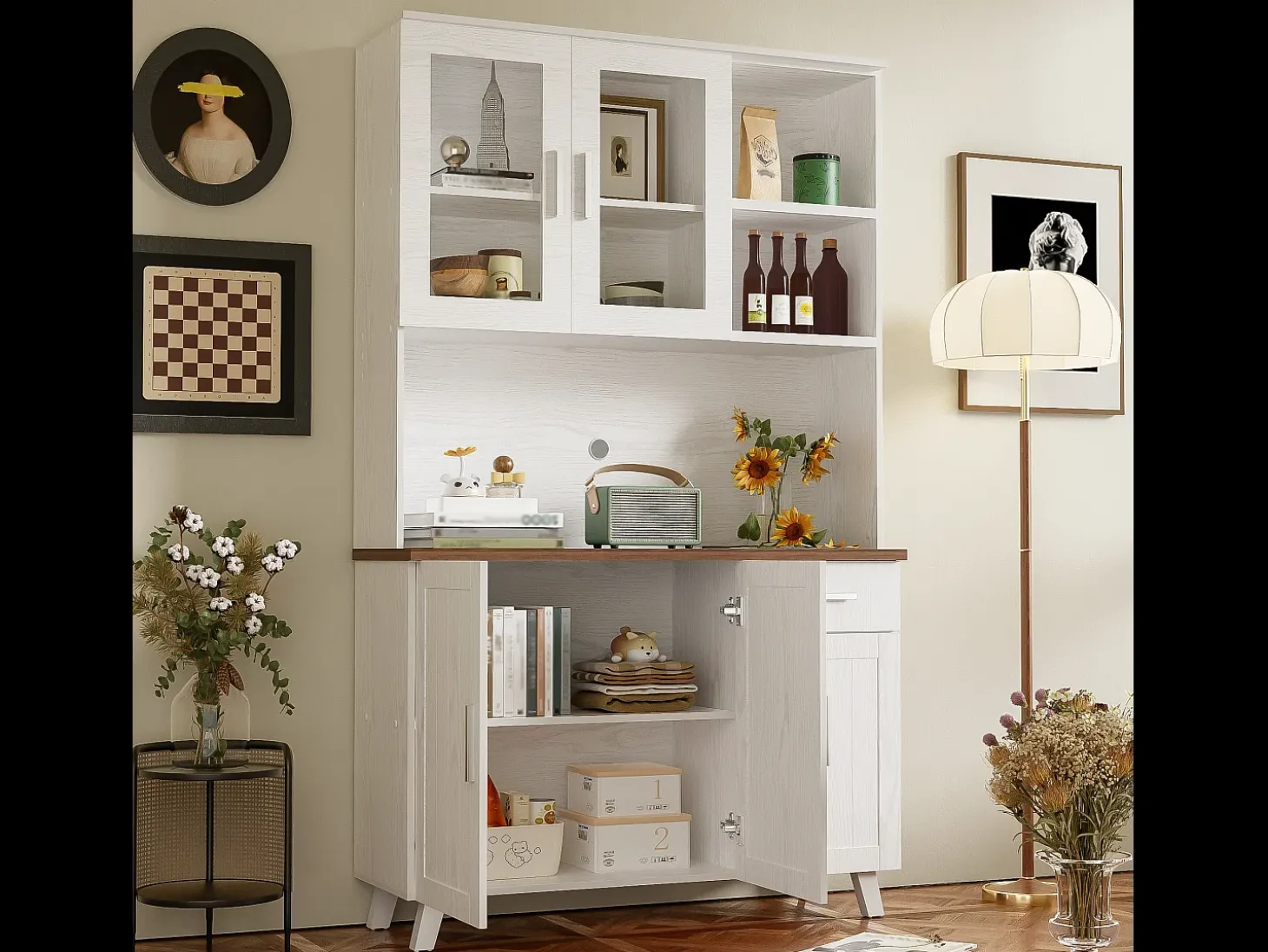 Vitrina Al. 190 cm - 5 puertas 1 cajón 3 compartimentos - tableros de partículas - Blanco