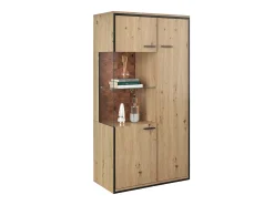 Vitrina Al. 160 cm con LED - 3 puertas y 8 compartimentos - Natural