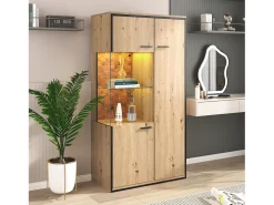 Vitrina Al. 160 cm con LED - 3 puertas y 8 compartimentos - Natural