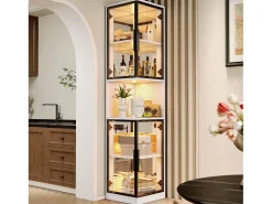 Vitrina alta - 42 x 44 x 205 cm - con LED + puerta de cristal + panel trasero de espejo - aglomerado - blanco
