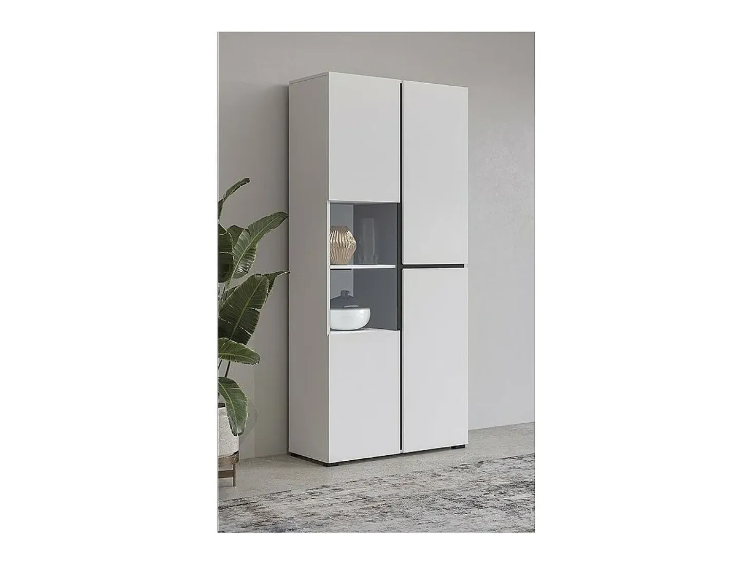 Vitrina alta 2 puertas colección HAVANA con LED integrado. Colores blanco y negro.