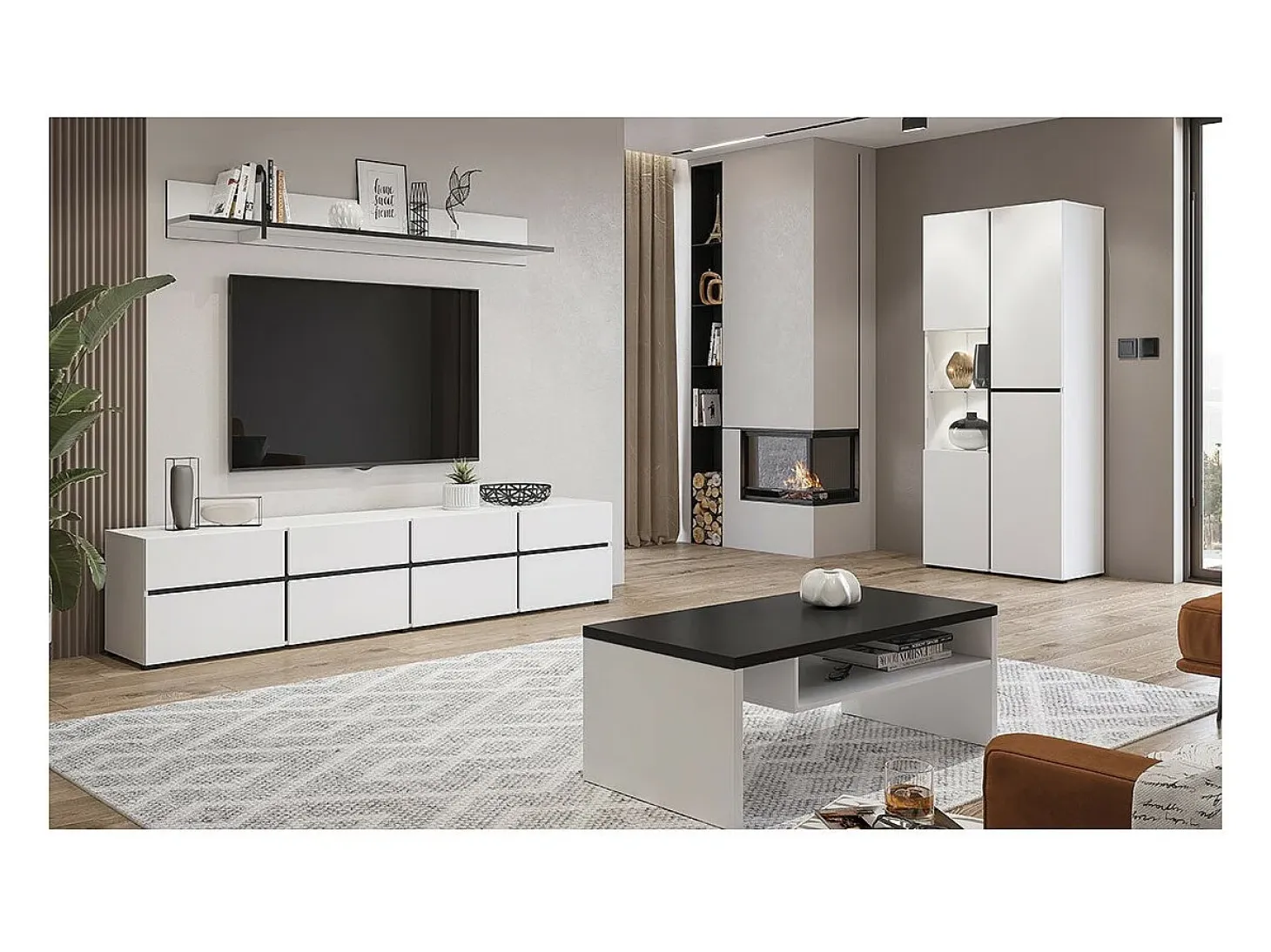 Vitrina alta 2 puertas colección HAVANA con LED integrado. Colores blanco y negro.