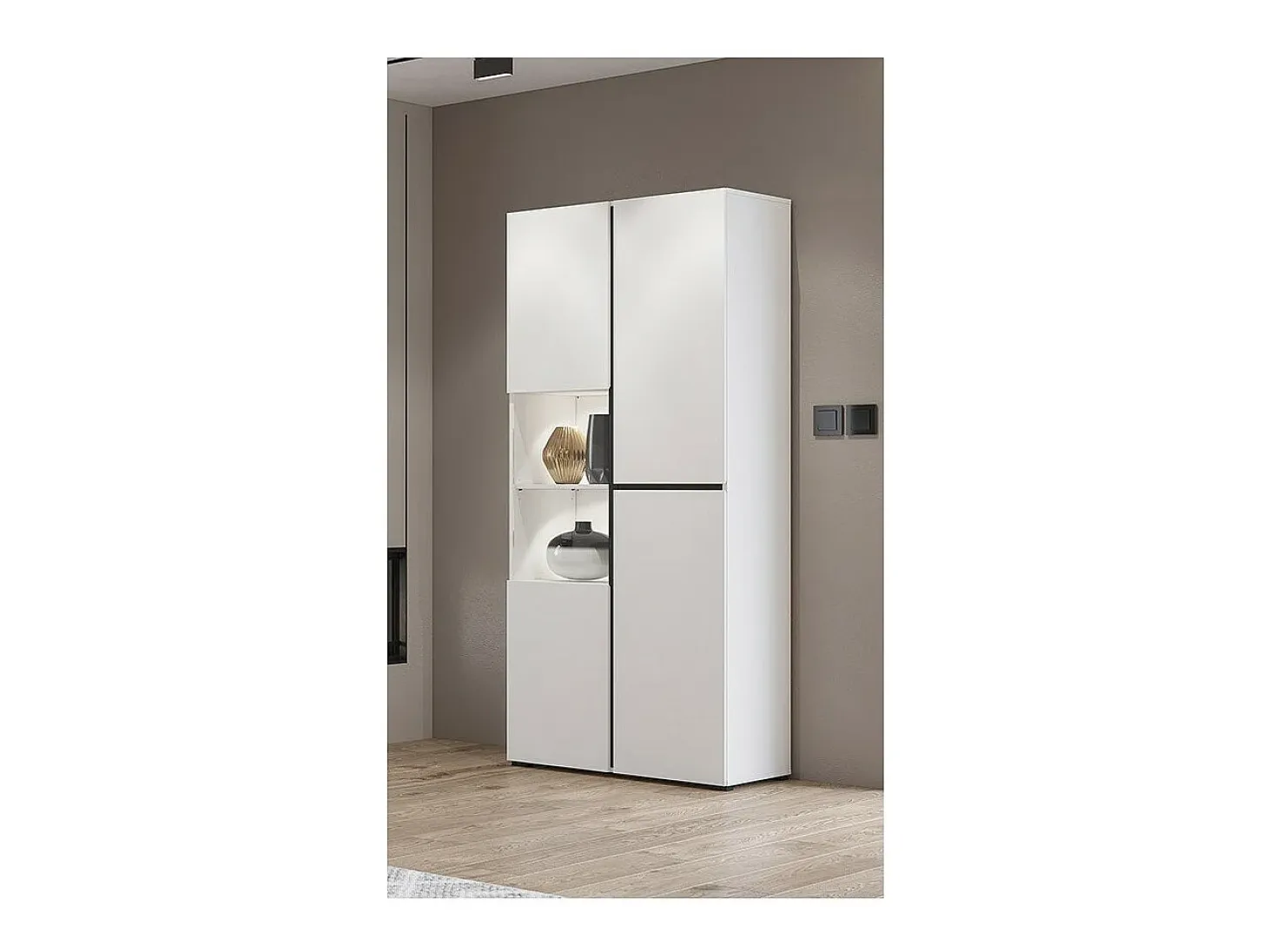 Vitrina alta 2 puertas colección HAVANA con LED integrado. Colores blanco y negro.