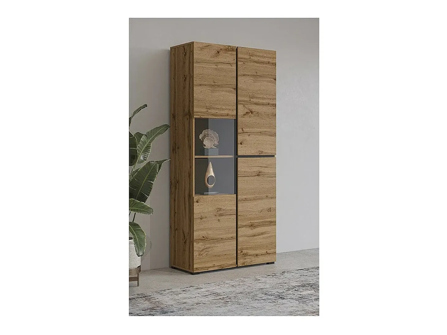 Vitrina alta 2 puertas colección HAVANA. Color roble y negro.