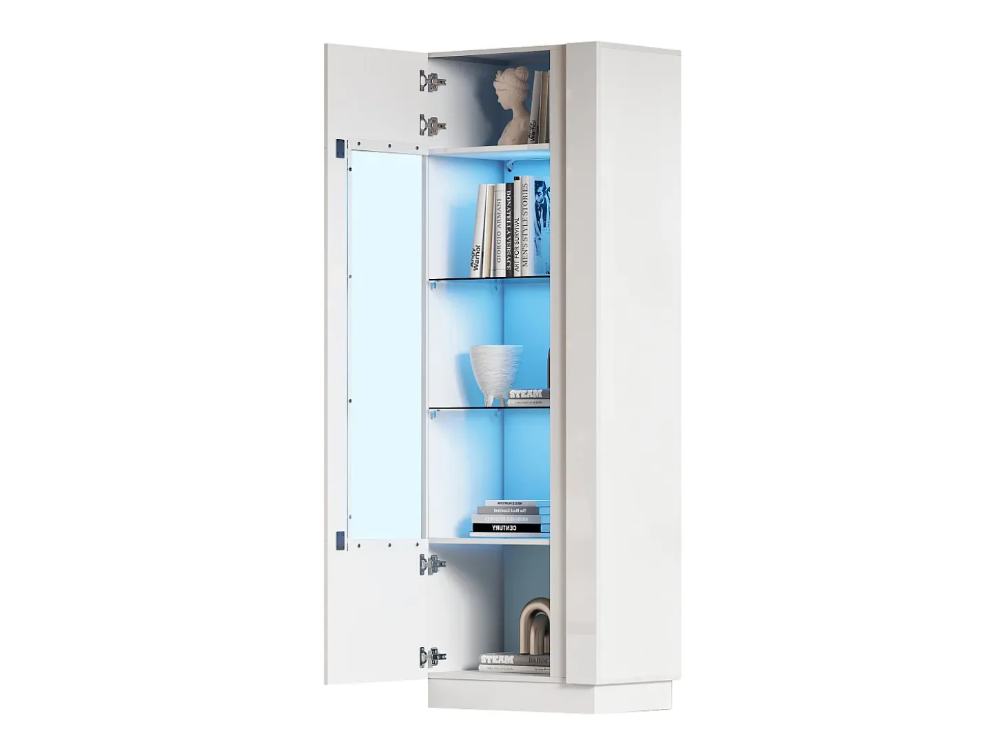Vitrina alta blanca - Vitrina con iluminación LED y 1 puerta - estantes de cristal