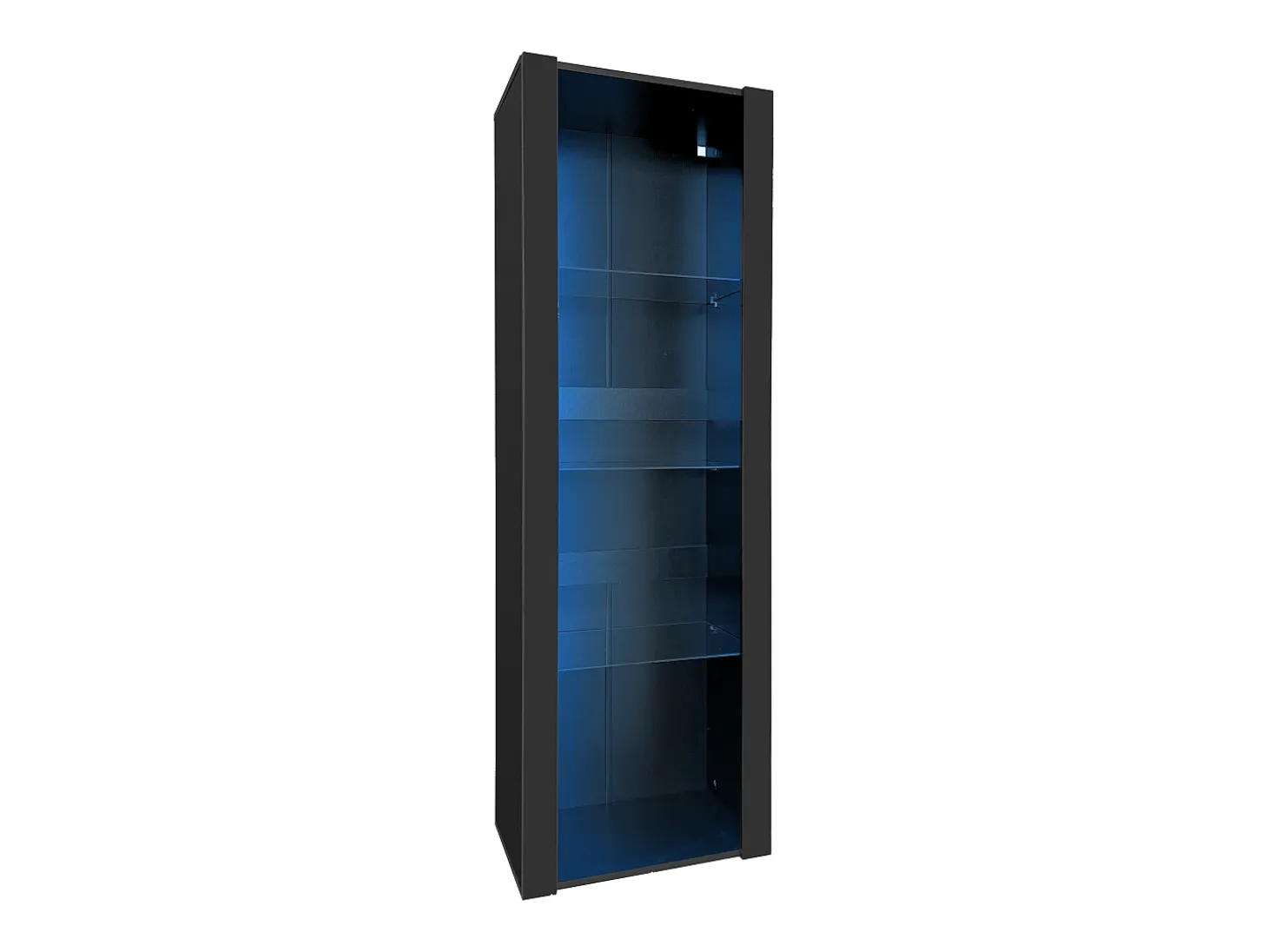 Vitrina alta con 3 estantes de cristal, cuerpo de MDF lacado en negro, LED incluido - 55x38x166cm