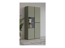 Vitrina alta de 2 puertas colección HAVANA con LED integrado. Color salvia y negro.