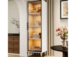 Vitrina alta de cristal - 40 x 40 x 170 cm - con puertas + LEDs + estantes - aglomerado - blanco