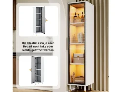 Vitrina alta de cristal - 40 x 40 x 170 cm - con puertas + LEDs + estantes - aglomerado - blanco
