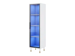 Vitrina alta de cristal - 40 x 40 x 170 cm - con puertas + LEDs + estantes - aglomerado - blanco