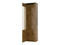 Vitrina alta de diseño con 1 puerta, colección SANTIAGO. Color nogal y negro efecto madera.
