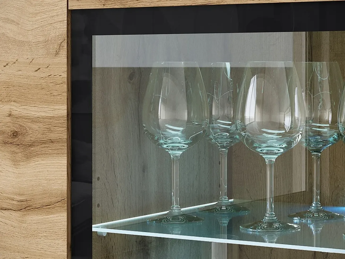 Vitrina alta moderna 120 cm para salón 3 puertas roble wotan mate