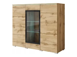 Vitrina alta moderna 120 cm para salón 3 puertas roble wotan mate