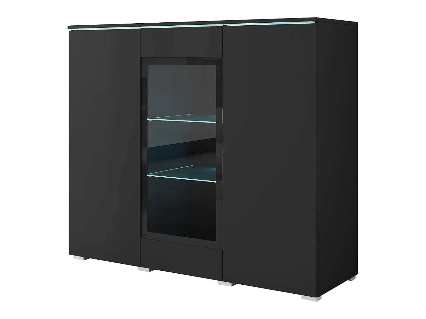 Vitrina alta moderna 120 cm para salón 3 puertas grafito negro mate