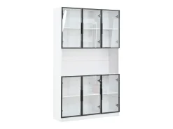 Vitrina alta moderna de cristal - 120 x 34 x 200 cm - con LEDs + 6 puertas + estante - aglomerado - blanco