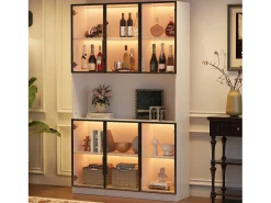 Vitrina alta moderna de cristal - 120 x 34 x 200 cm - con LEDs + 6 puertas + estante - aglomerado - blanco