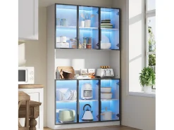 Vitrina alta moderna de cristal - 120 x 34 x 200 cm - con LEDs + 6 puertas + estante - aglomerado - blanco