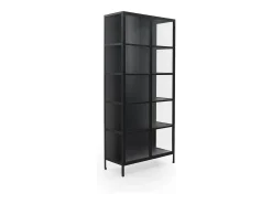 Vitrina alta puertas y laterales de cristal estructura metal negra