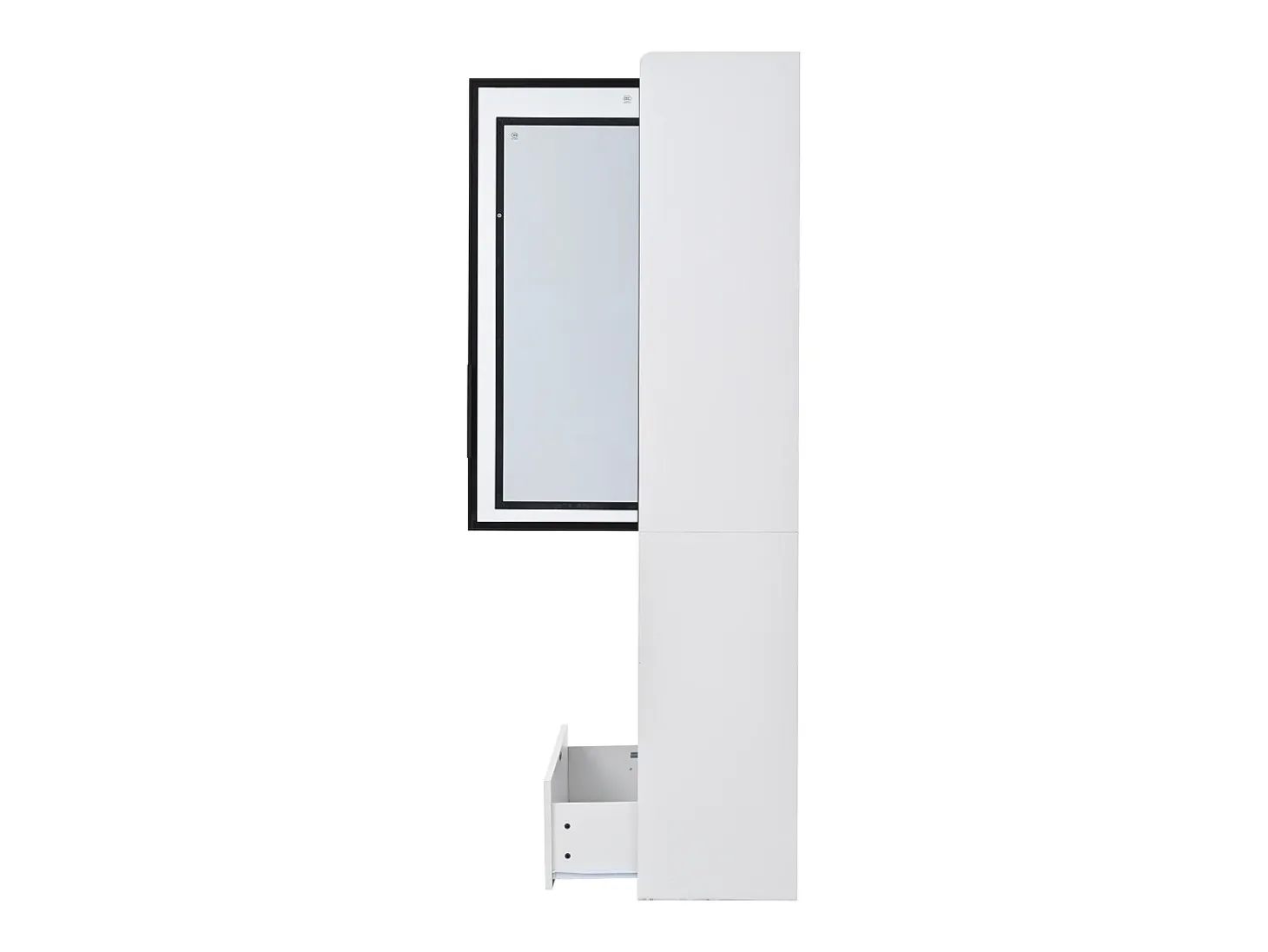 Vitrina alta 80x34x180 cm blanca con cajón, puertas de cristal e iluminación LED