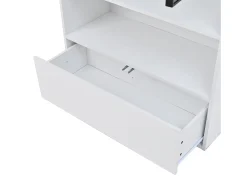 Vitrina alta 80x34x180 cm blanca con cajón, puertas de cristal e iluminación LED