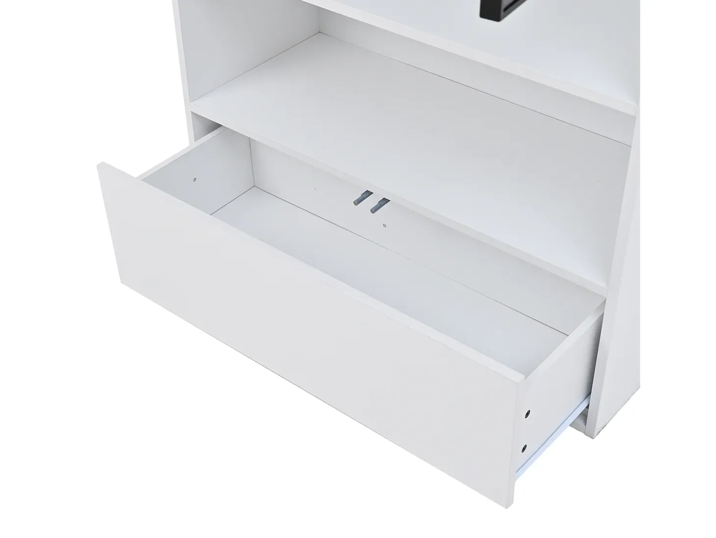 Vitrina alta 80x34x180 cm blanca con cajón, puertas de cristal e iluminación LED
