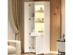 Vitrina alto brillo - 70 x 35 x 180 cm - con 1 cajón + 2 puertas + LEDs - aglomerado - blanco