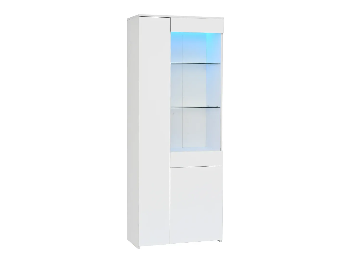 Vitrina alto brillo 70×35×180 cm - con iluminación LED - 2 puertas y 1 cajón - blanco