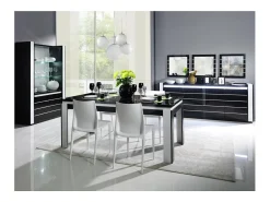 Vitrina aparador LINA negro y blanco con LED - 4 puertas abatibles