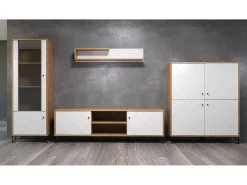 Vitrina artesanal Kidou roble y blanco mate 123 cm