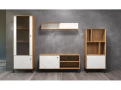 Vitrina artesanal Kidou roble y blanco mate 123 cm