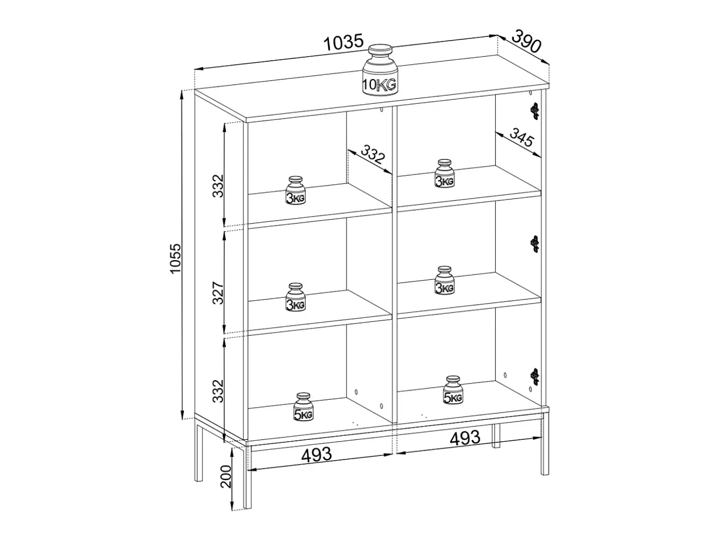 Vitrina baja moderna con frente acanalado, 104×126×39 cm, Negro / Roble Wotan