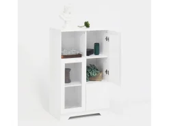 Vitrina blanca - Mueble de comedor con 2 puertas y 1 cajón - Almacenaje abierto - para dormitorio y salón