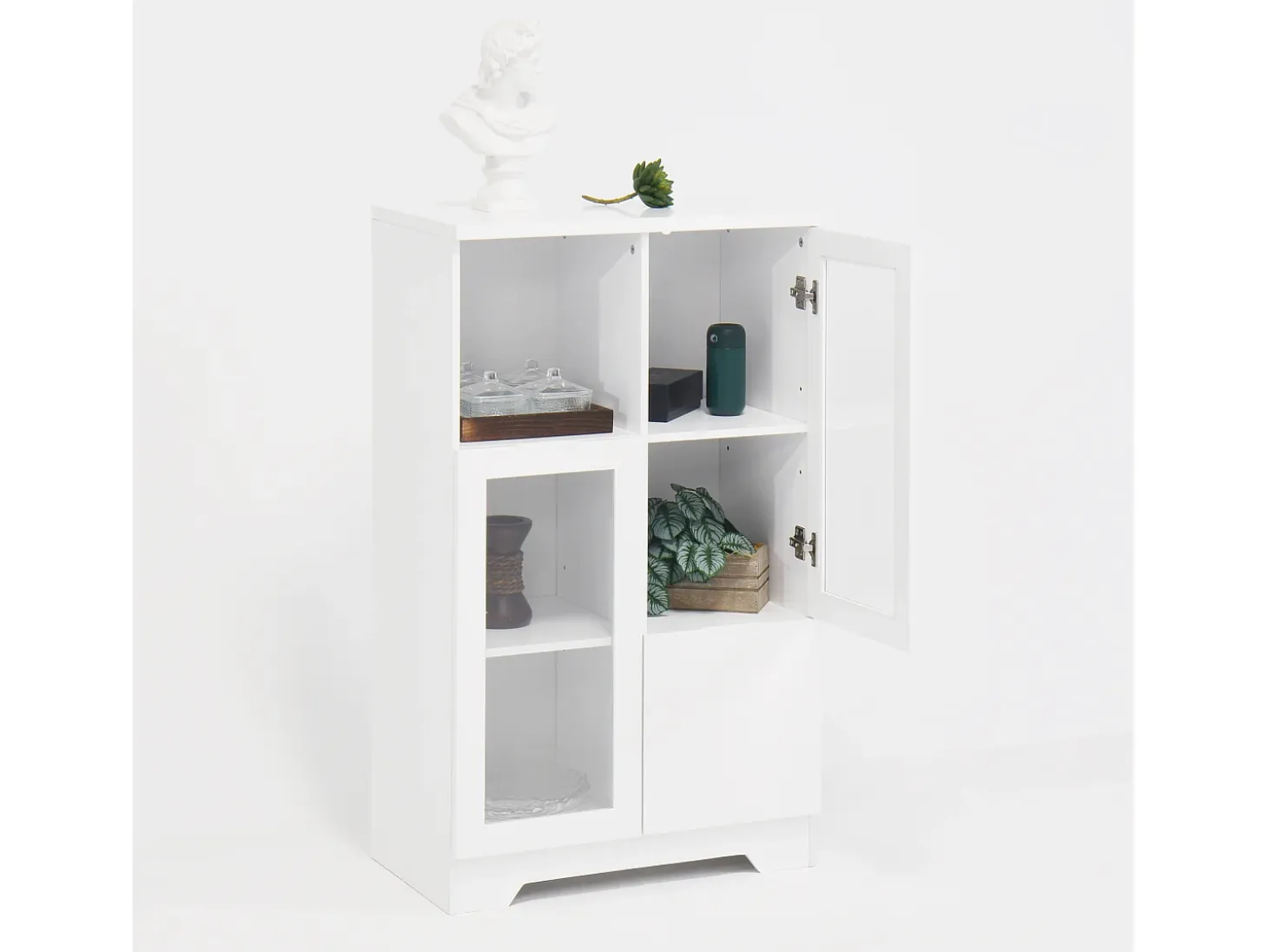 Vitrina blanca - Mueble de comedor con 2 puertas y 1 cajón - Almacenaje abierto - para dormitorio y salón