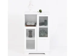 Vitrina blanca - Mueble de comedor con 2 puertas y 1 cajón - Almacenaje abierto - para dormitorio y salón